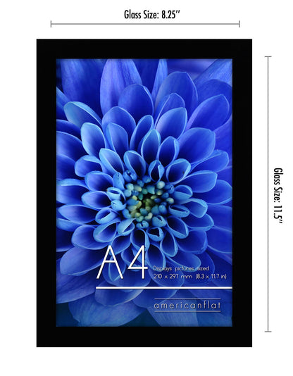 Americanflat | A4 Picture Frame with Shatter-Resistant Glass | Set of 2 - 8.3x11.7 Frame with Engineered Wood | Signature Collection | A4 Frames for Tabletop and Wall Display | Black