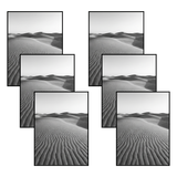 Six black 8.5x11 frames in two columns, rippled sand dunes 