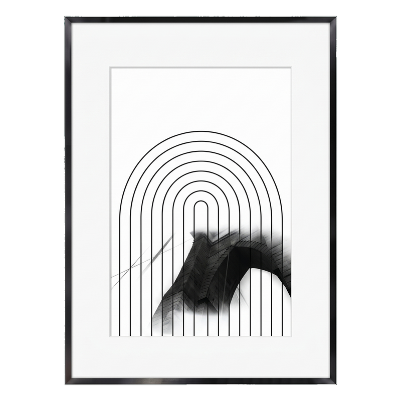 Black Brooklyn frame with a white mat, holding an abstract print of nested arches #flat