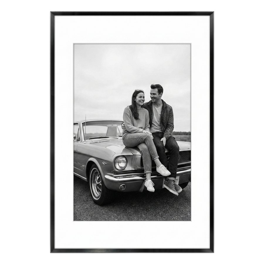 Silver Brooklyn frame with a white mat, holding a photo of a couple on a classic car 