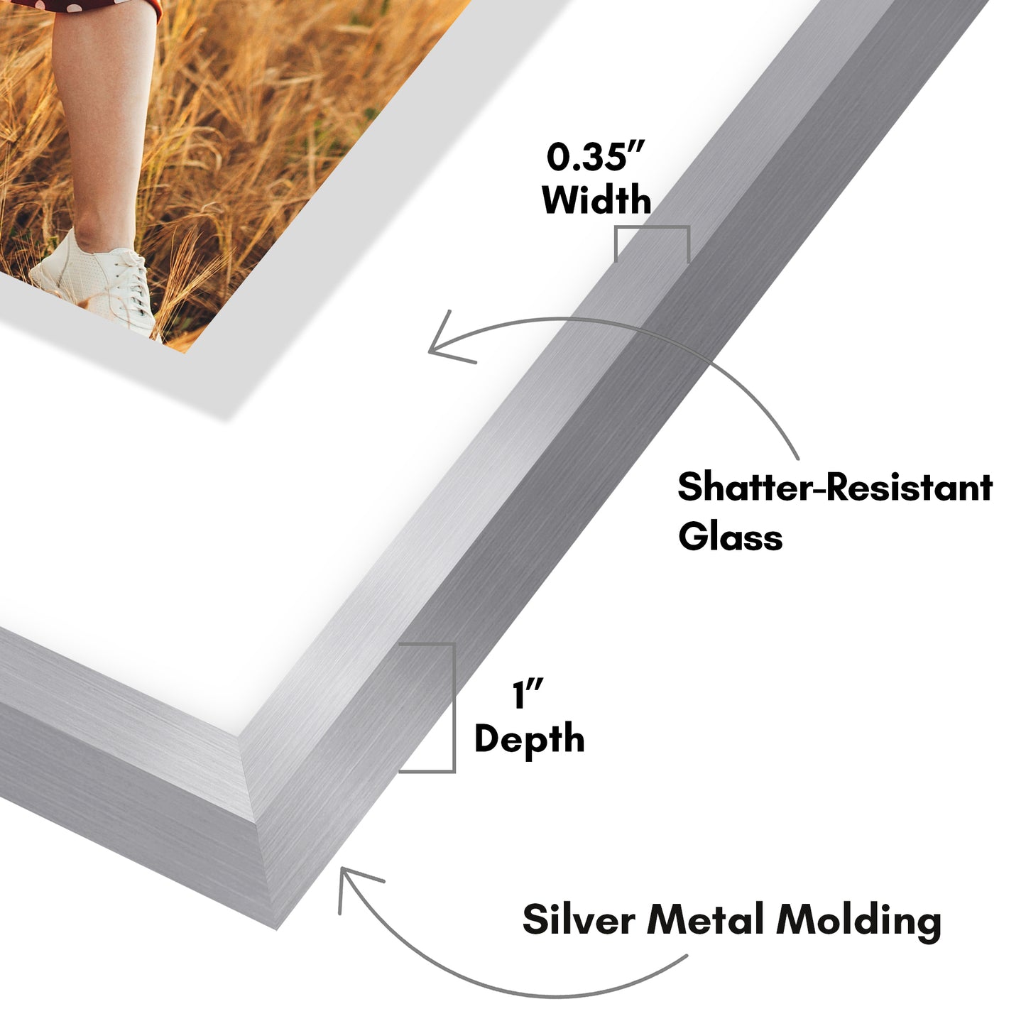 Aluminum Floating Frame | Shatter-Resistant | Without Mat | Metal Molding - Americanflat