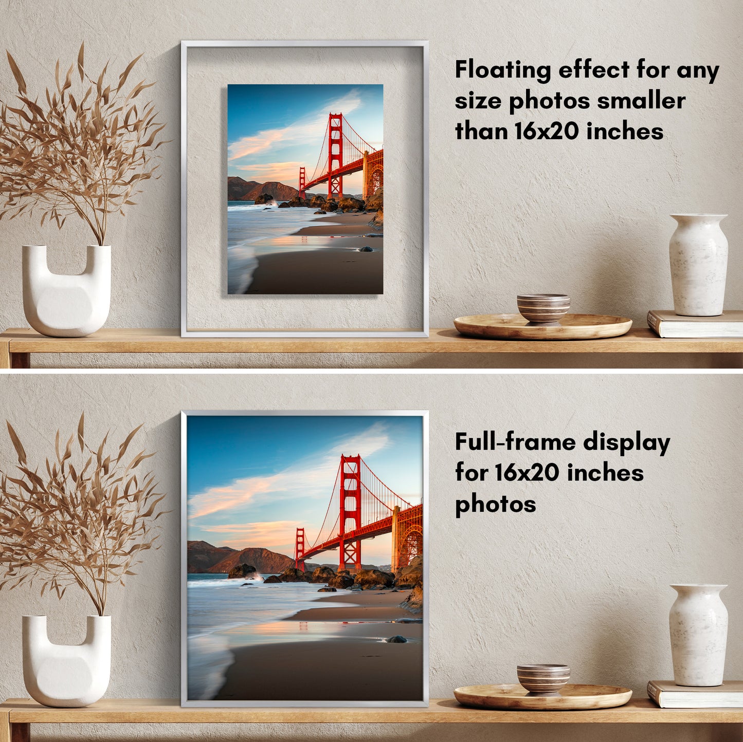 Aluminum Floating Frame | Shatter-Resistant | Without Mat | Metal Molding - Americanflat