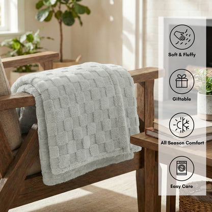 30x40 | Jacquard Fleece Throw Blanket | Light Gray | Soft and Breathable