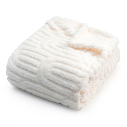 30x40 | Jacquard Fleece Throw Blanket | Cream | Soft and Breathable | Modern