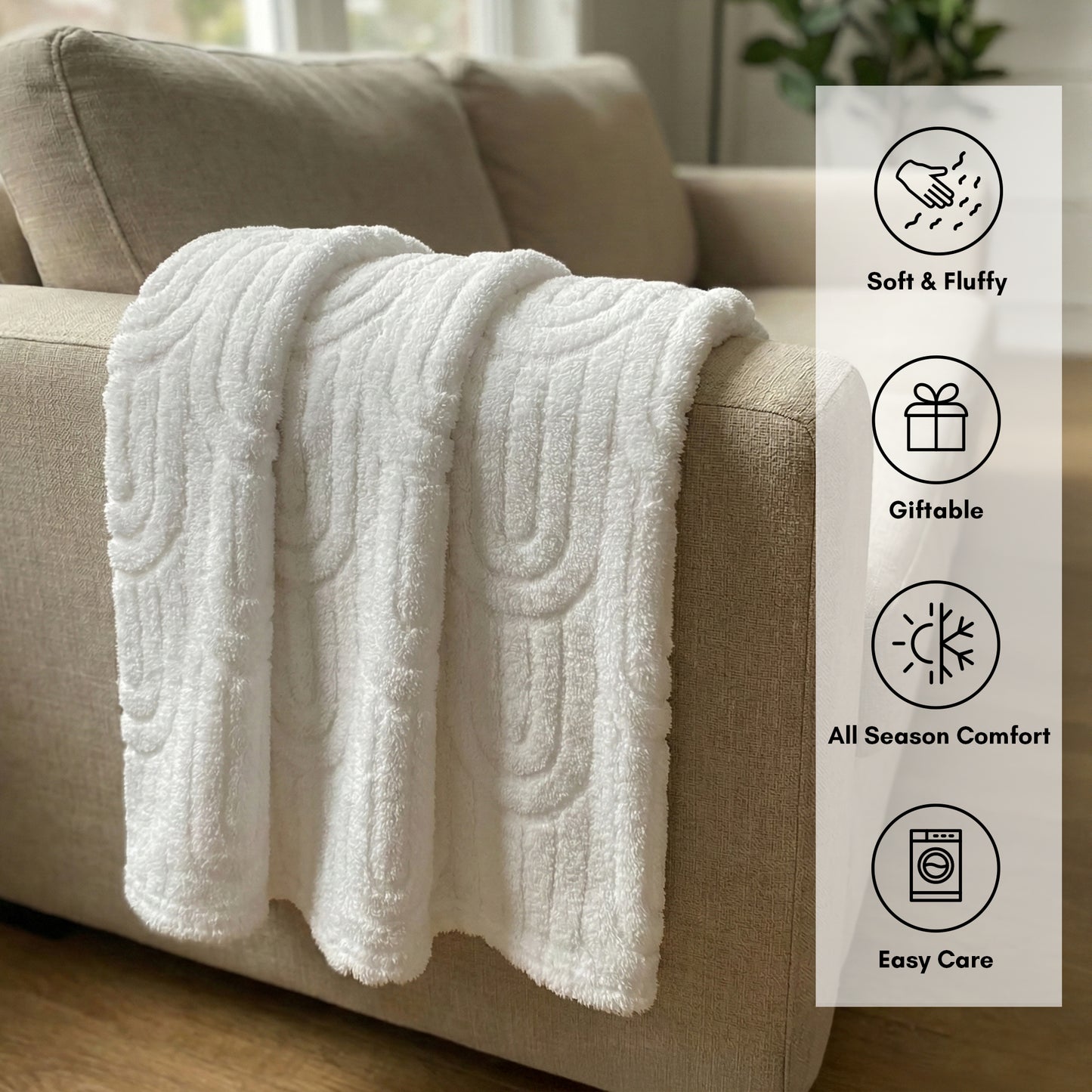 30x40 | Jacquard Fleece Throw Blanket | Cream | Soft and Breathable | Modern