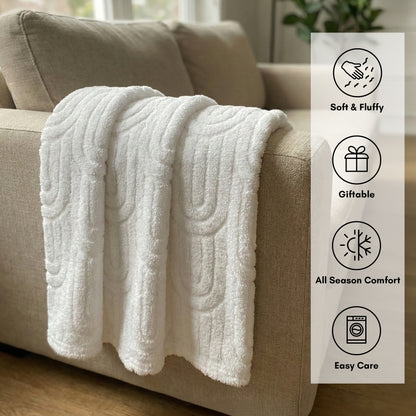 30x40 | Jacquard Fleece Throw Blanket | Cream | Soft and Breathable | Modern