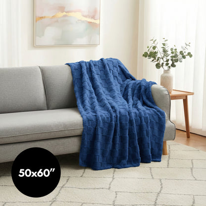 50x60 | Jacquard Fleece Throw Blanket | Blue | Soft and Breathable | Modern