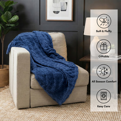 50x60 | Jacquard Fleece Throw Blanket | Blue | Soft and Breathable | Modern