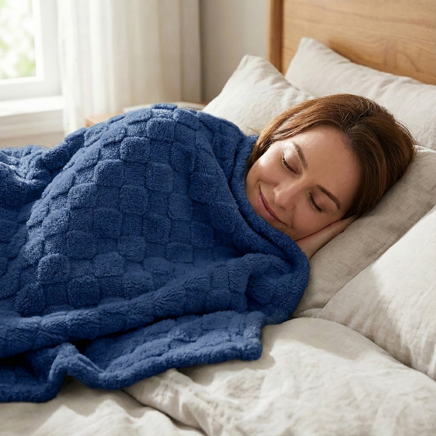 50x60 | Jacquard Fleece Throw Blanket | Blue | Soft and Breathable | Modern