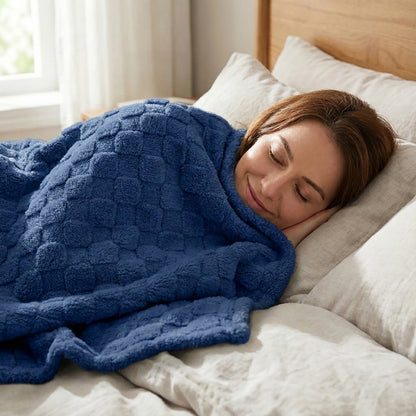 50x60 | Jacquard Fleece Throw Blanket | Blue | Soft and Breathable | Modern