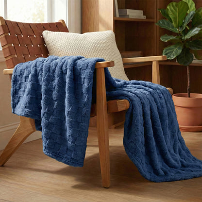 50x60 | Jacquard Fleece Throw Blanket | Blue | Soft and Breathable | Modern