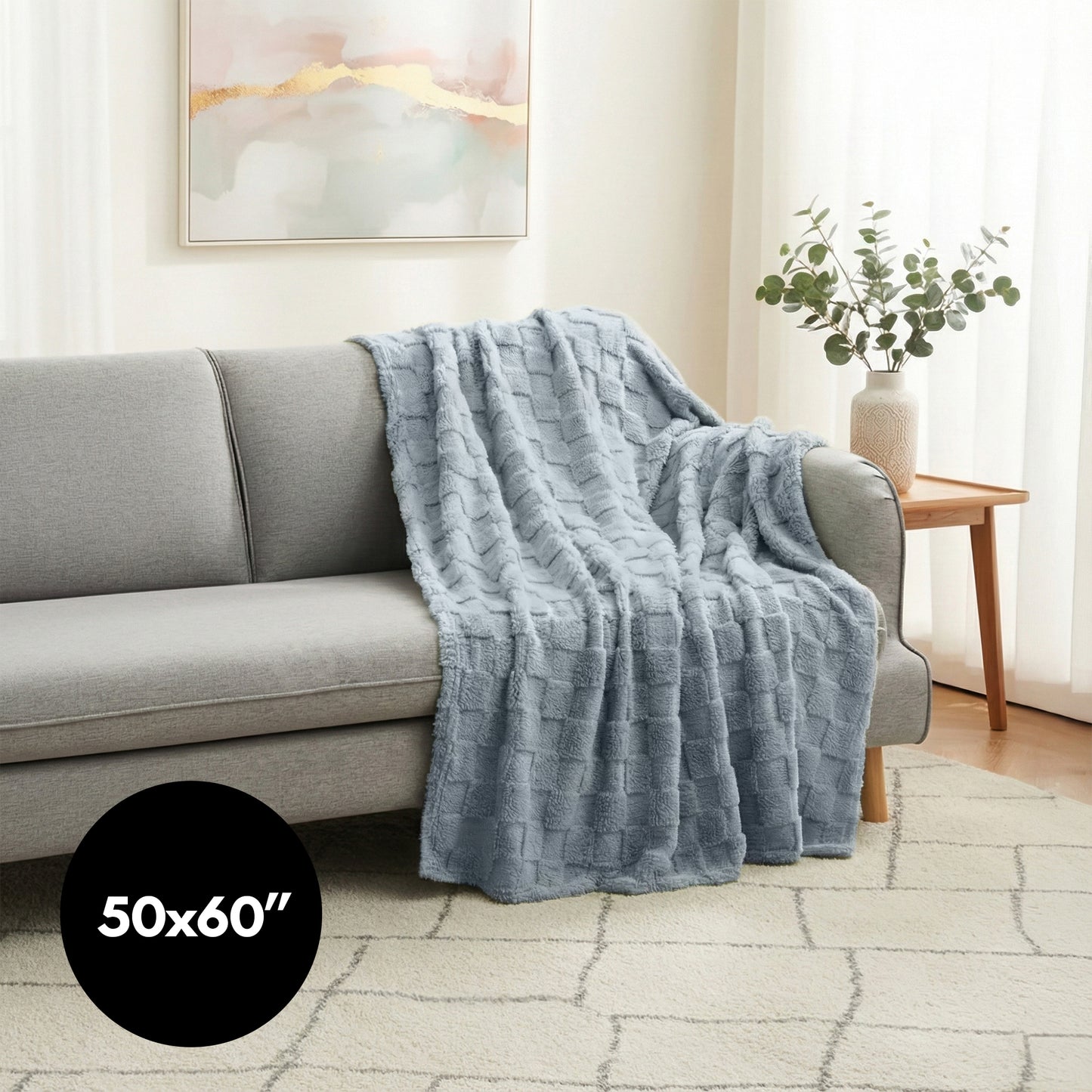 50x60 | Jacquard Fleece Throw Blanket | Gray | Soft and Breathable | Modern