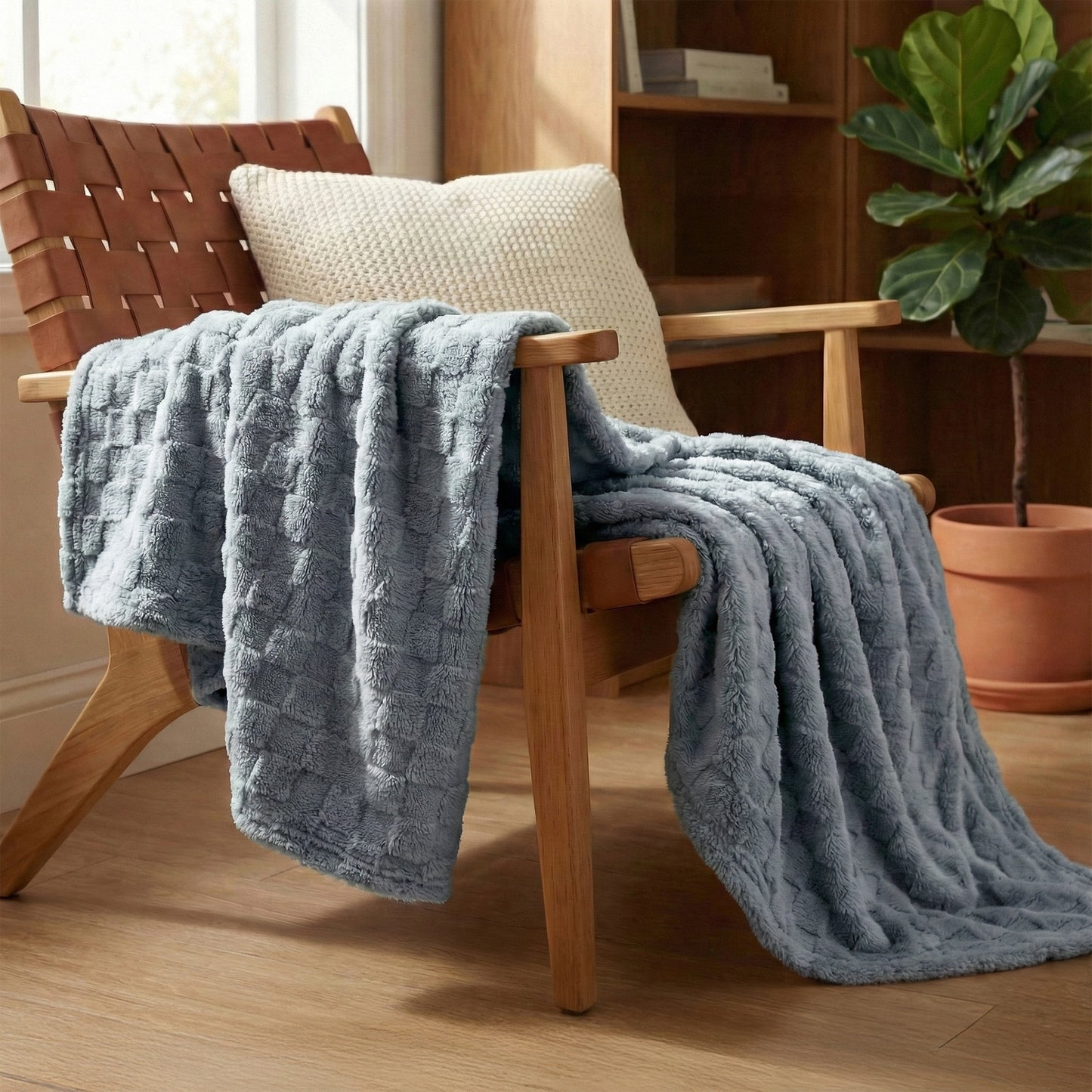 50x60 | Jacquard Fleece Throw Blanket | Gray | Soft and Breathable | Modern
