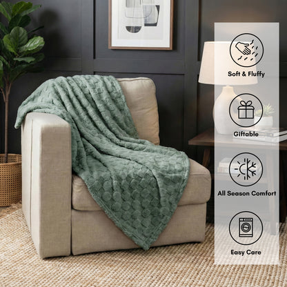 50x60 | Jacquard Fleece Throw Blanket | Green | Soft and Breathable | Modern