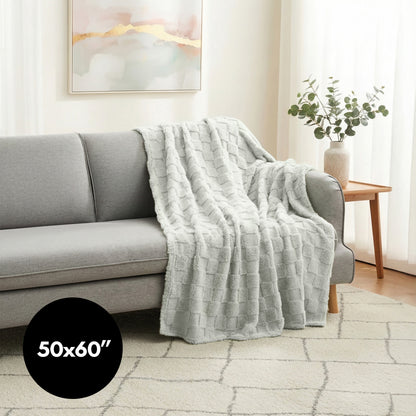 50x60 | Jacquard Fleece Throw Blanket | Light Gray | Soft and Breathable