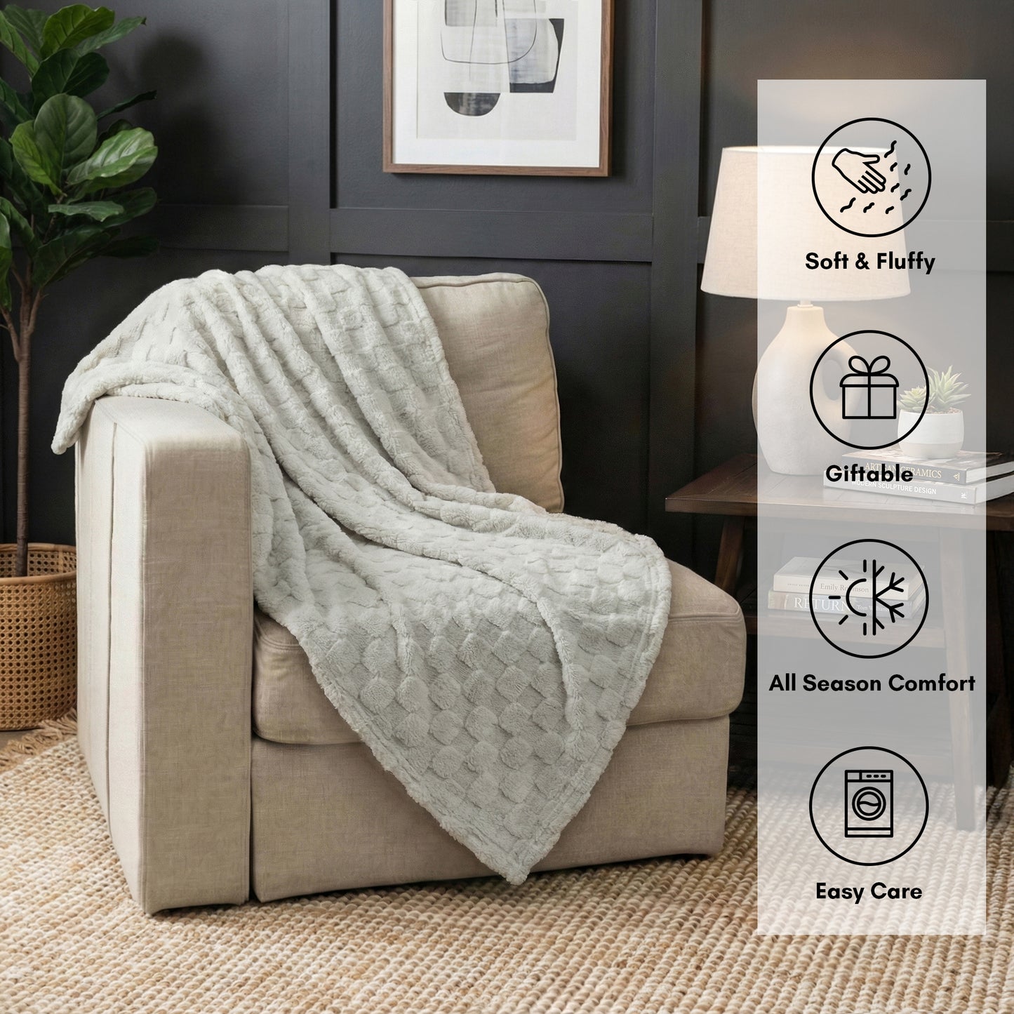 50x60 | Jacquard Fleece Throw Blanket | Light Gray | Soft and Breathable