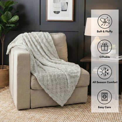 50x60 | Jacquard Fleece Throw Blanket | Light Gray | Soft and Breathable