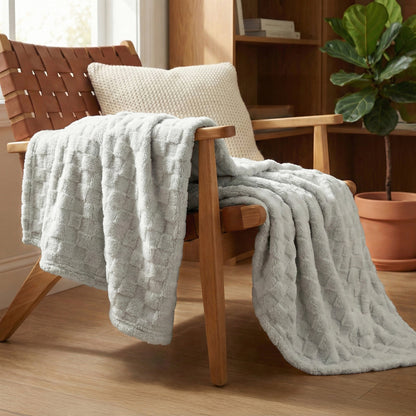 50x60 | Jacquard Fleece Throw Blanket | Light Gray | Soft and Breathable