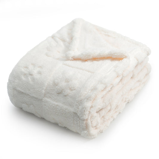 50x60 | Jacquard Fleece Throw Blanket | Cream | Soft and Breathable | Modern