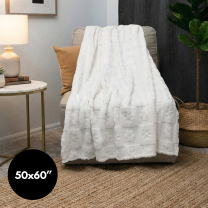 50x60 | Jacquard Fleece Throw Blanket | Cream | Soft and Breathable | Modern