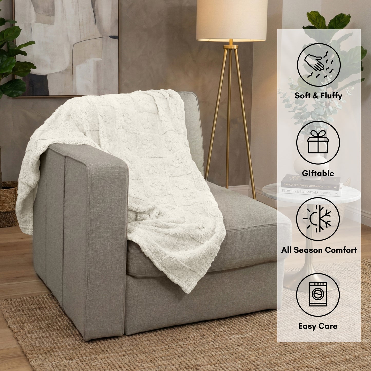 50x60 | Jacquard Fleece Throw Blanket | Cream | Soft and Breathable | Modern