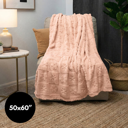 50x60 | Jacquard Fleece Throw Blanket | Pink | Soft and Breathable | Modern