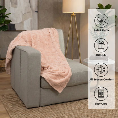50x60 | Jacquard Fleece Throw Blanket | Pink | Soft and Breathable | Modern