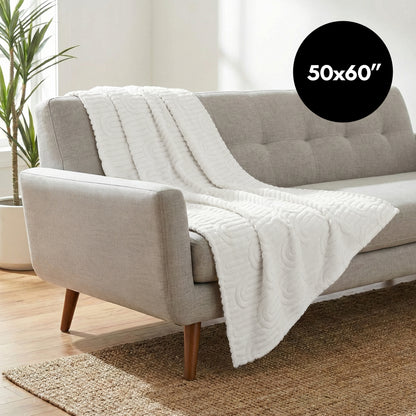 50x60 | Jacquard Fleece Throw Blanket | Cream | Soft and Breathable | Modern