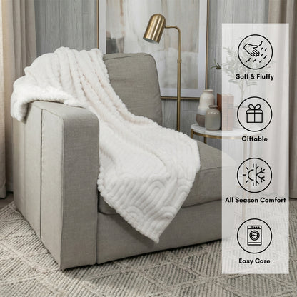 50x60 | Jacquard Fleece Throw Blanket | Cream | Soft and Breathable | Modern
