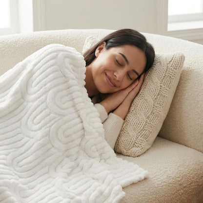 50x60 | Jacquard Fleece Throw Blanket | Cream | Soft and Breathable | Modern