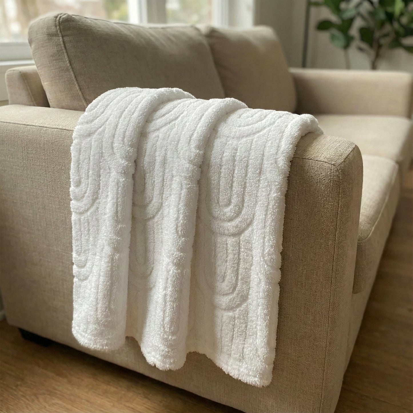 50x60 | Jacquard Fleece Throw Blanket | Cream | Soft and Breathable | Modern