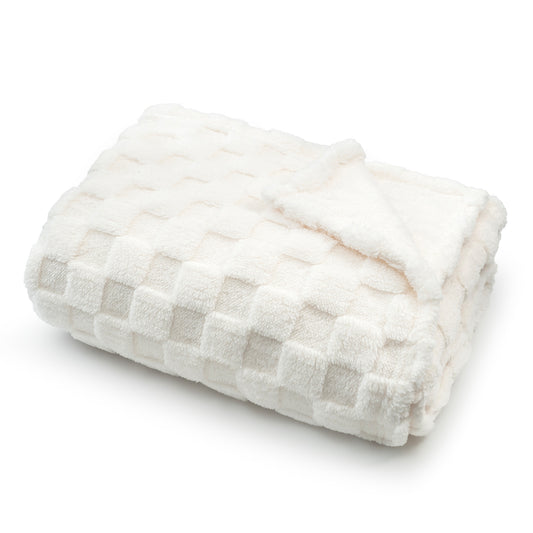 60x80 | Jacquard Fleece Throw Blanket | Cream | Soft and Breathable | Modern