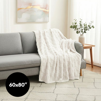 60x80 | Jacquard Fleece Throw Blanket | Cream | Soft and Breathable | Modern
