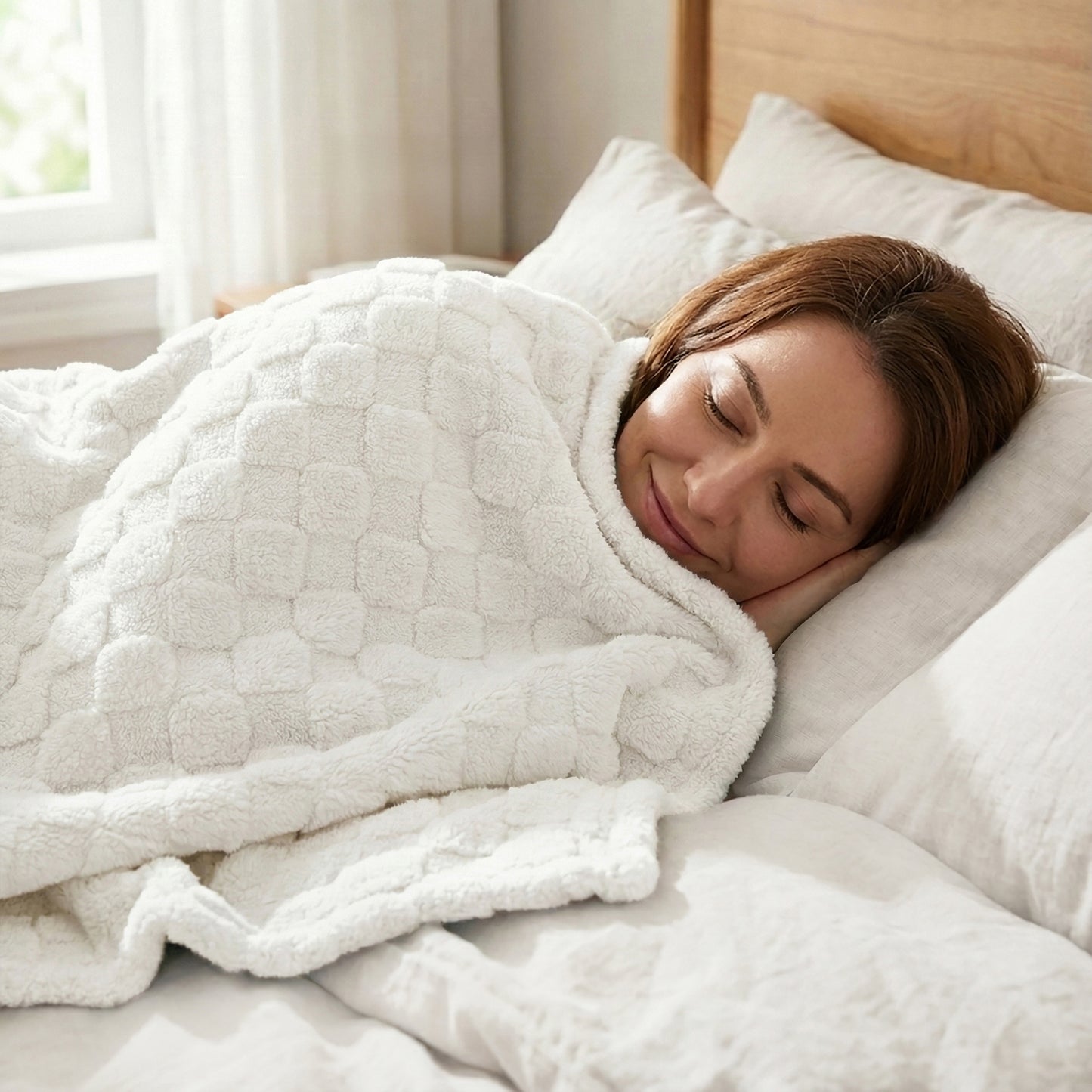 60x80 | Jacquard Fleece Throw Blanket | Cream | Soft and Breathable | Modern