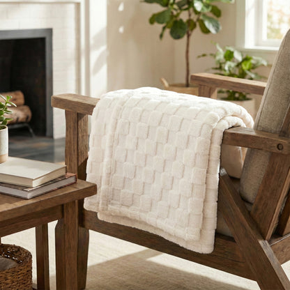 60x80 | Jacquard Fleece Throw Blanket | Cream | Soft and Breathable | Modern