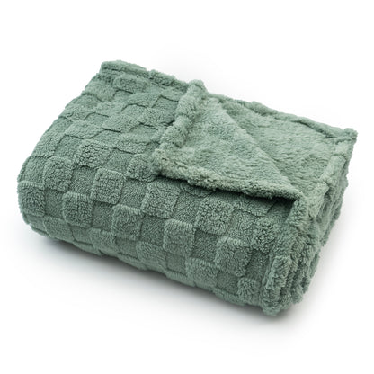 60x80 | Jacquard Fleece Throw Blanket | Green | Soft and Breathable | Modern