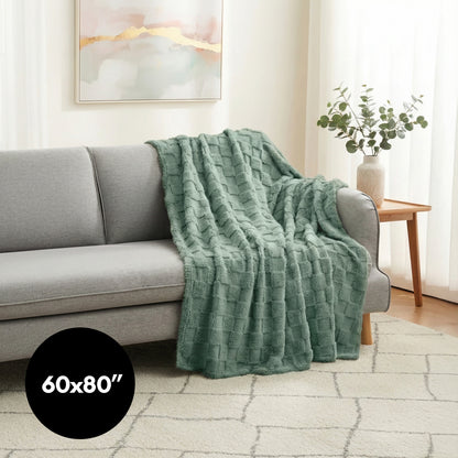 60x80 | Jacquard Fleece Throw Blanket | Green | Soft and Breathable | Modern