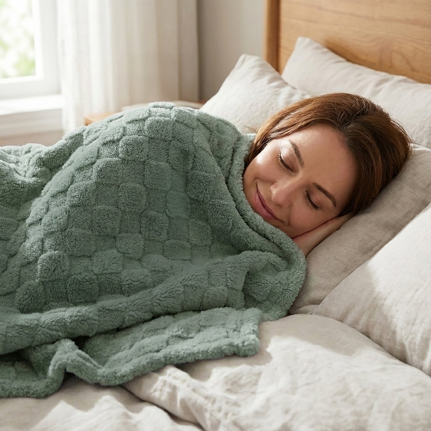 60x80 | Jacquard Fleece Throw Blanket | Green | Soft and Breathable | Modern