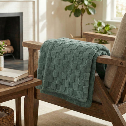 60x80 | Jacquard Fleece Throw Blanket | Green | Soft and Breathable | Modern