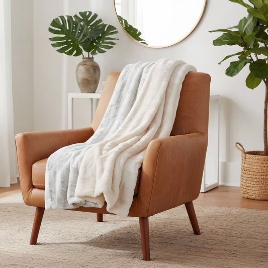 50x60 | Faux Fur Throw Blanket | Faux Fur Rabbit & Snow Leopard Soft Plush Blanket | Americanflat