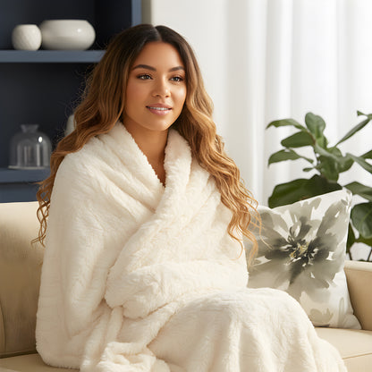 50x60 | Faux Fur Throw Blanket | Faux Fur Rabbit & Snow Leopard Soft Plush Blanket | Americanflat