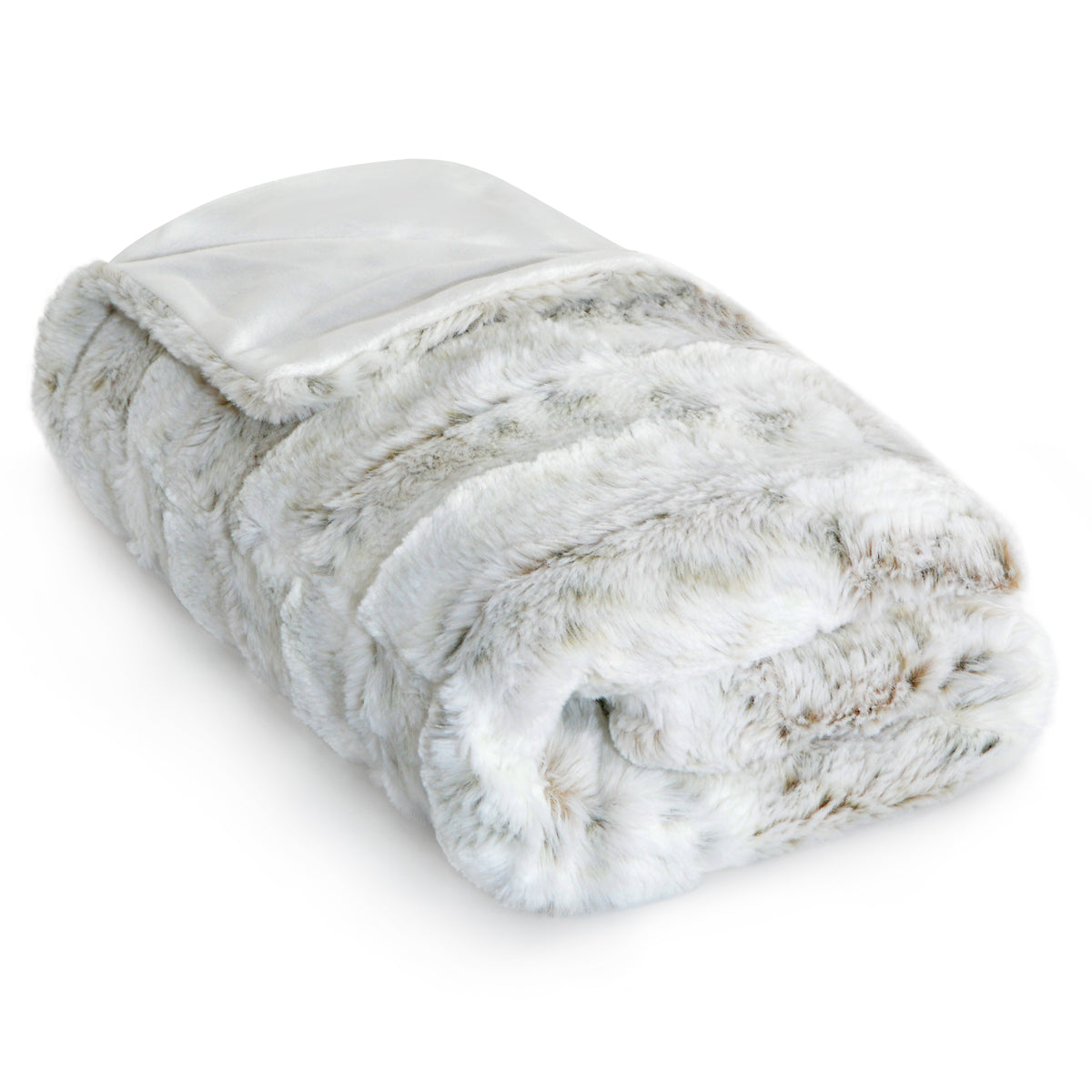 Roll of white fur blanket on a white background 