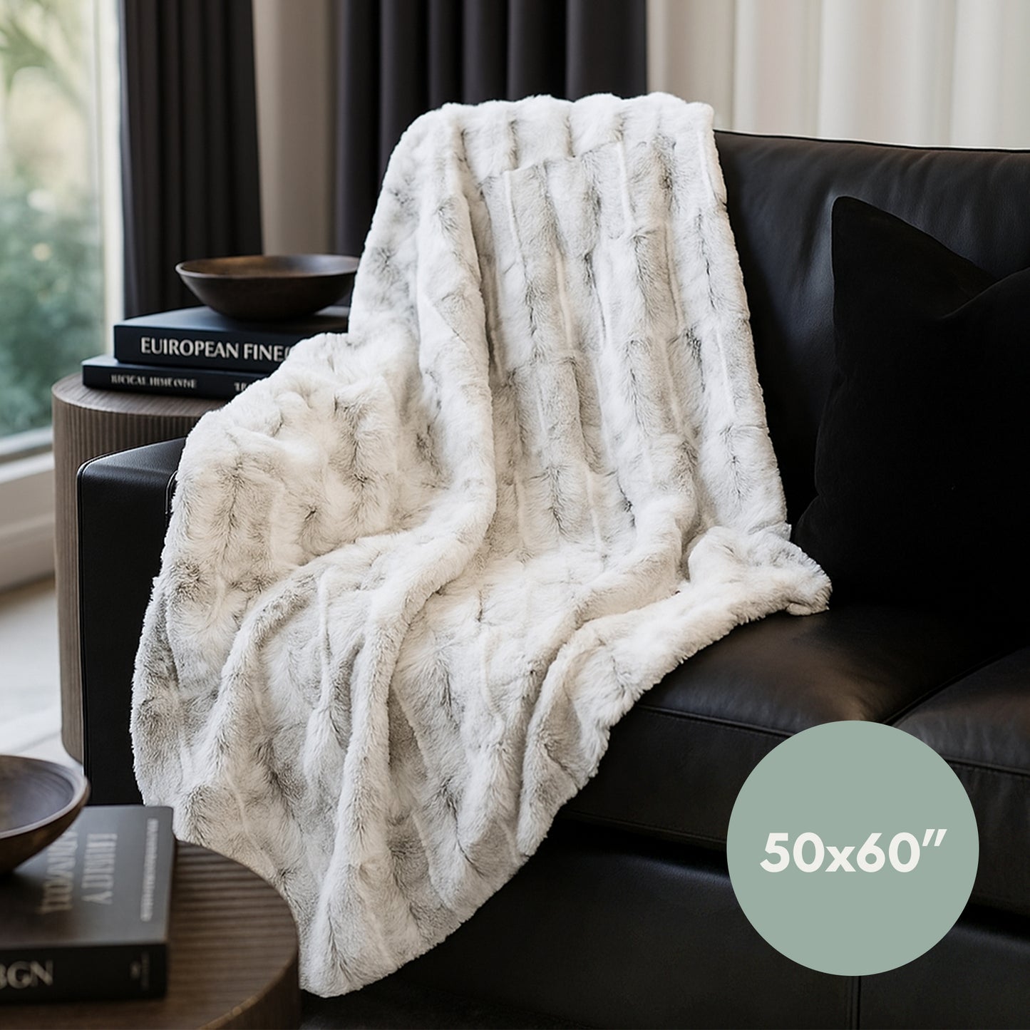 50x60 | Faux Fur Throw Blanket | Faux Fur Rabbit & Snow Leopard Soft Plush Blanket | Americanflat