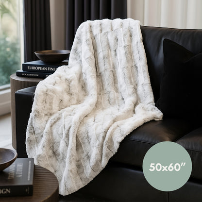 50x60 | Faux Fur Throw Blanket | Faux Fur Rabbit & Snow Leopard Soft Plush Blanket | Americanflat