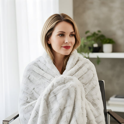 50x60 | Faux Fur Throw Blanket | Faux Fur Rabbit & Snow Leopard Soft Plush Blanket | Americanflat