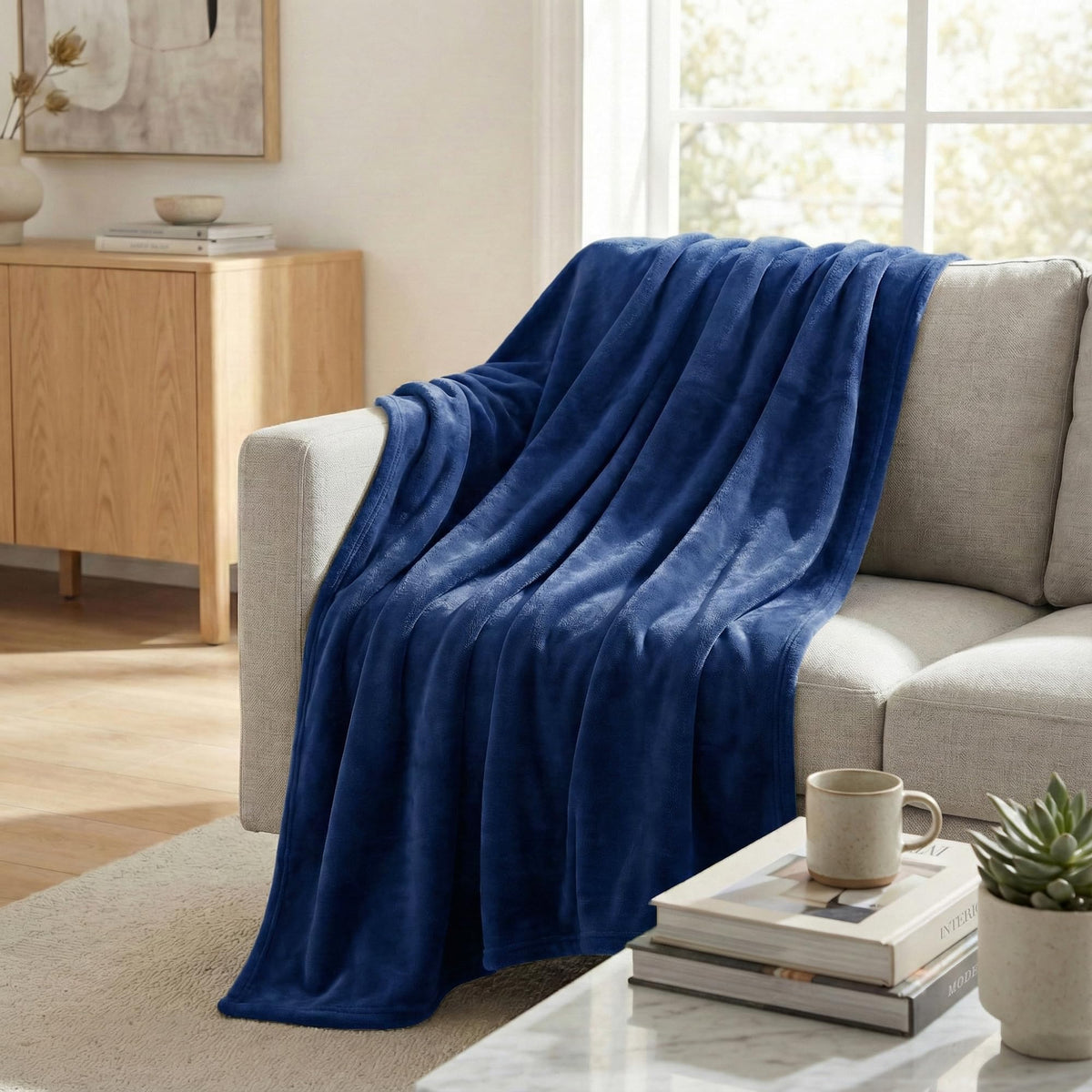 Americanflat 60x80 Fleece Throw Blanket - Soft and Breathable Throw Blanket for Couch, Bed, Chair - Roomy Fleece Blankets Perfect for Home, Bedroom, or Outdoor Use - Blue
