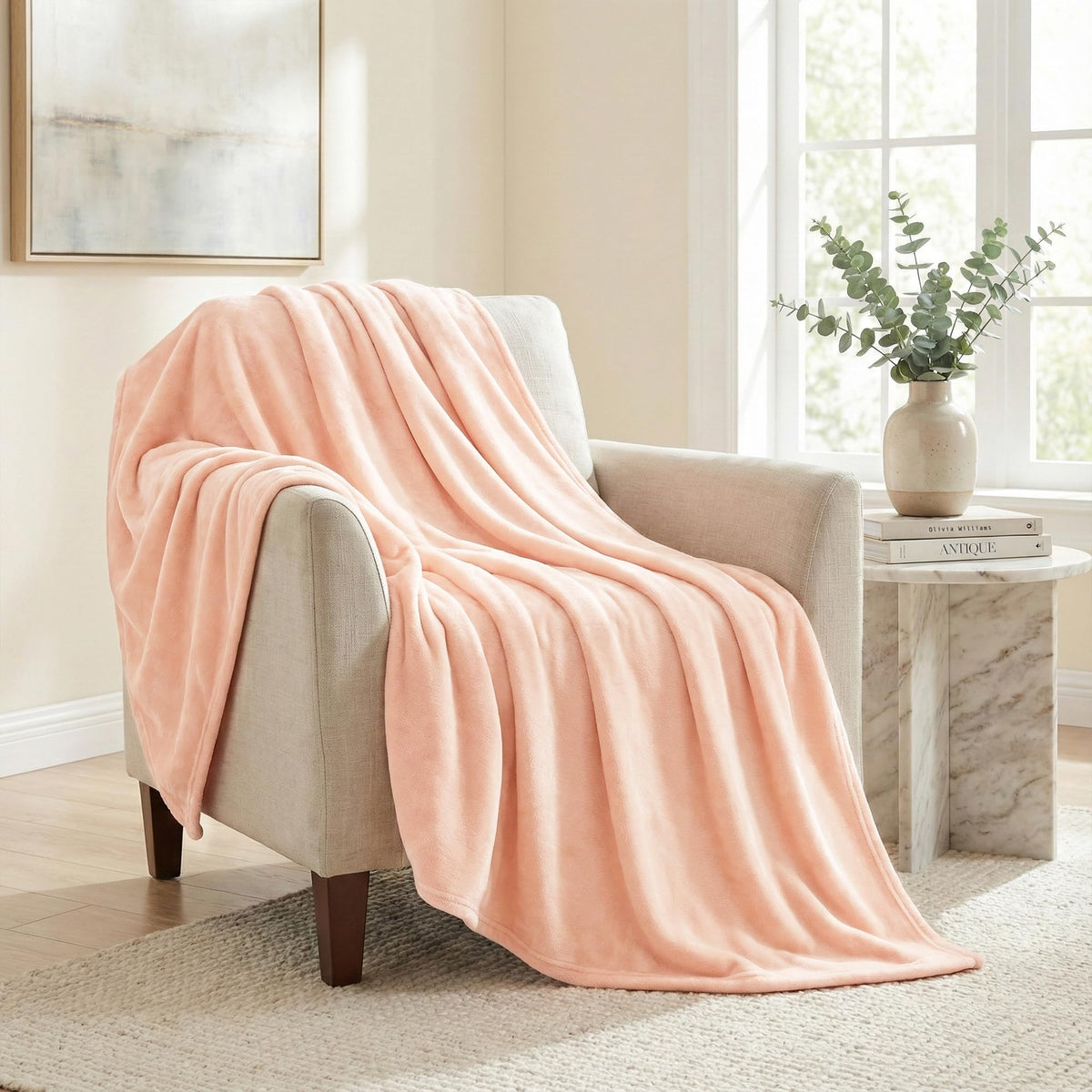 Americanflat 60x80 Fleece Throw Blanket - Soft and Breathable Throw Blanket for Couch, Bed, Chair - Roomy Fleece Blankets Perfect for Home, Bedroom, or Outdoor Use - Pink