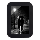 Black 4x6 Mod frame with no mat, a couple under an umbrella on a rainy street 