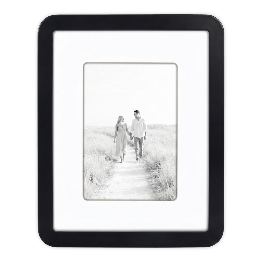 Black 8x10 Mod frame, white mat opening to 5x7, a couple on a grassy dune path 