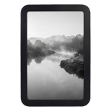 Black 11x17 Mod frame with no mat, a misty river winding between wooded banks 